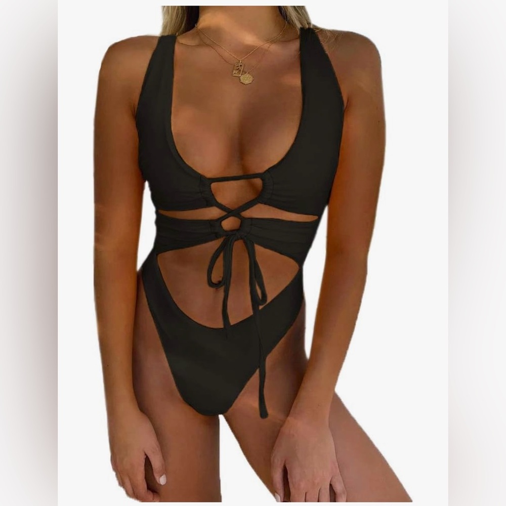 CHYRII Women's Sexy Cutout Lace Up Backless High Cut One Piece Swimsuit F11